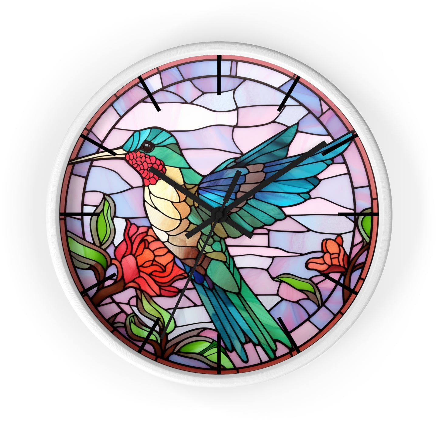 Stunning Hummingbird Stained Glass Wall Clock | Colorful Vibrant Bird Design | Battery Operated | Unique Home Decor | HummingBird Gift