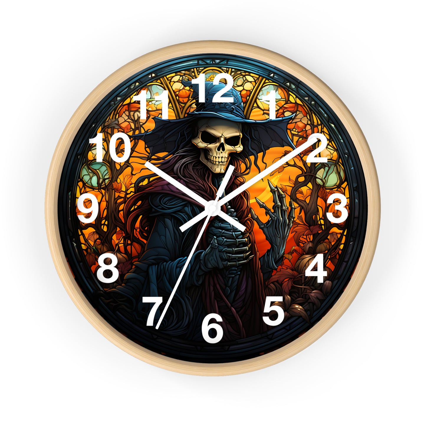 Scary Stained Glass Skeleton Witch Wall Clock | Witch Halloween Decor | Battery Operated | Unique Spooky Accent | Perfect Gothic Gift