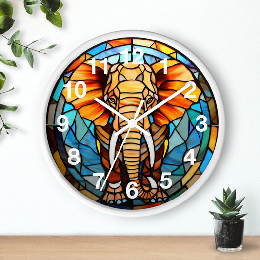 Beautiful Stained Glass Elephant Wall Clock Battery Operated Unique Animal Lover Decor Perfect Gift Elephant Enthusiast Colorful Home Accent