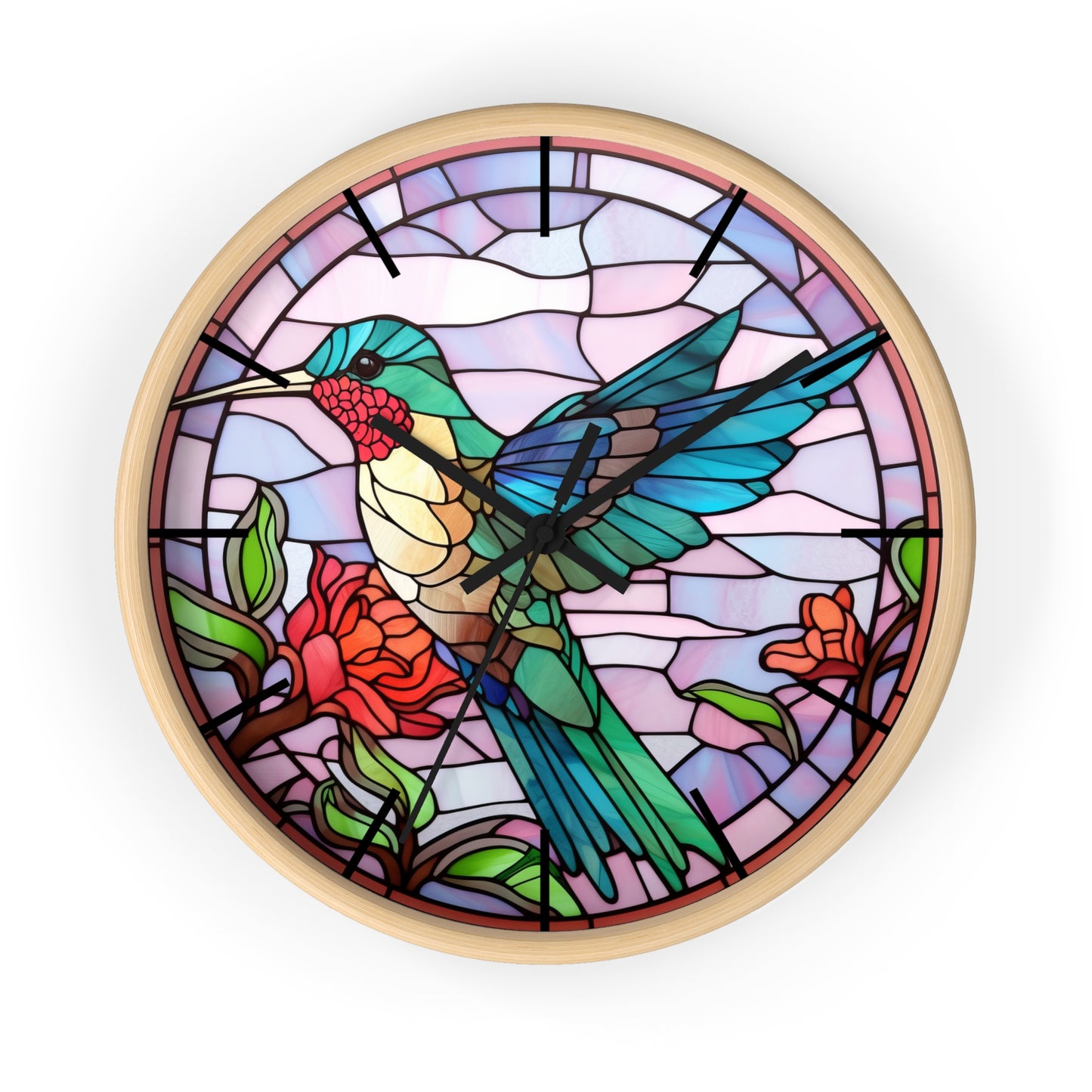 Stunning Hummingbird Stained Glass Wall Clock | Colorful Vibrant Bird Design | Battery Operated | Unique Home Decor | HummingBird Gift