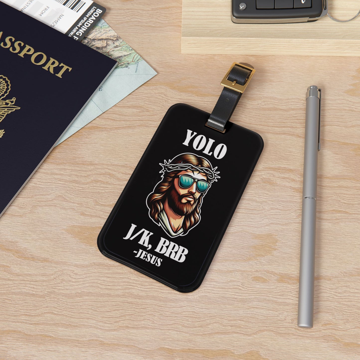 Funny YOLO BRB Jesus Luggage Tag Trendy Christian Faith-Based Travel Accessory Perfect Believer Gift Unique Jesus Suitcase ID Badge Travel