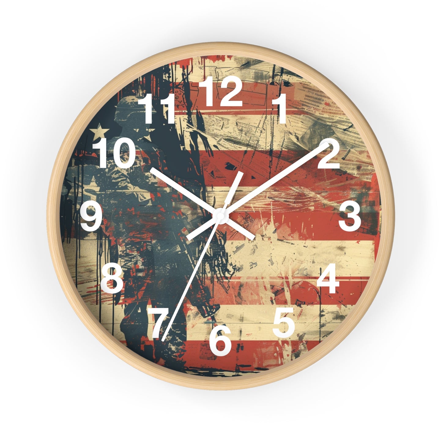 Patriotic Soldier Silhouette Wall Clock | Grunge Military Tribute Art | Battery Operated | USA Hero Decor | Perfect Gift Veterans Patriots
