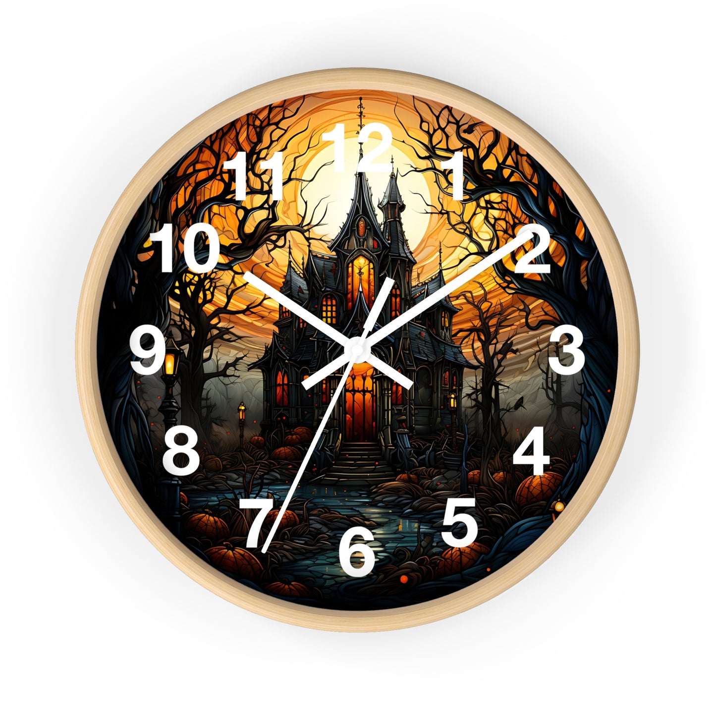 Dark Creepy Stained Glass House Wall Clock | Witch Halloween Decor | Battery Operated | Unique Dark Aesthetic Accent | Halloween Lovers Gift