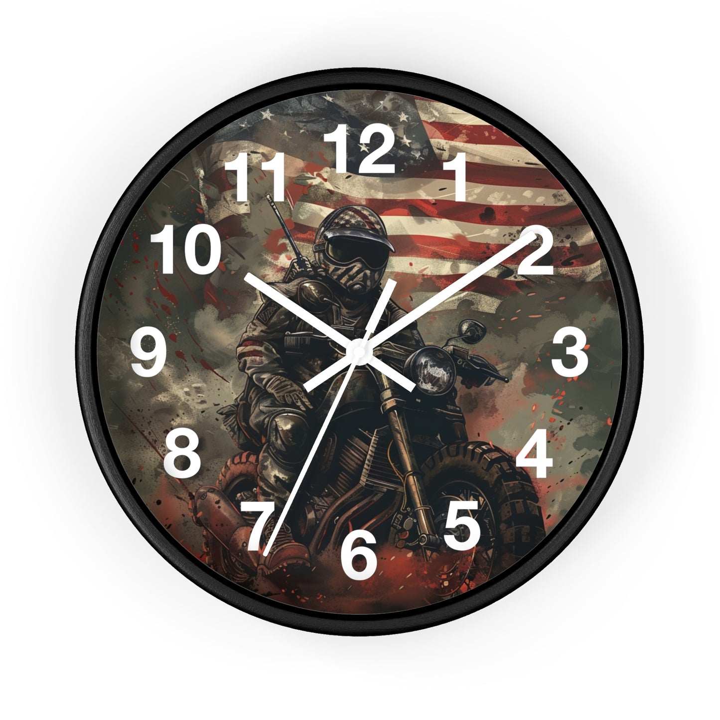 Rebel Patriot Motorcycle Rider Wall Clock | Grunge USA Biker Art | Battery Operated | Bold Americana Decor | Perfect Gift for Freedom Riders