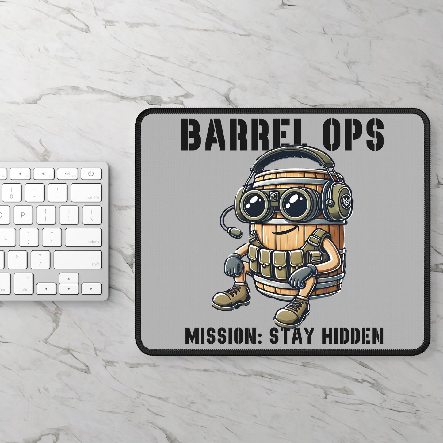 Barrel Ops Tactical Cartoon Non Slip Mouse Pad | Funny Prop Hunt Design | Mission: Stay Hidden Gamer Mat | Unique Military Barrel