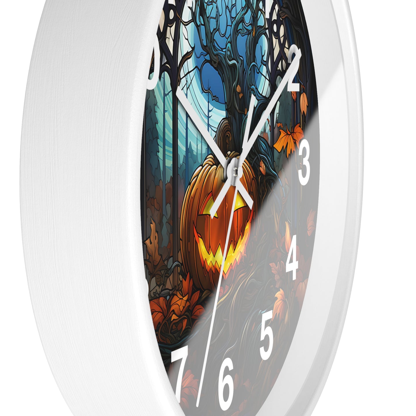 Stained Glass Halloween Pumpkin Wall Clock Battery Operated Festive Fall Decor Perfect Gift Halloween Enthusiasts Colorful Seasonal Accent
