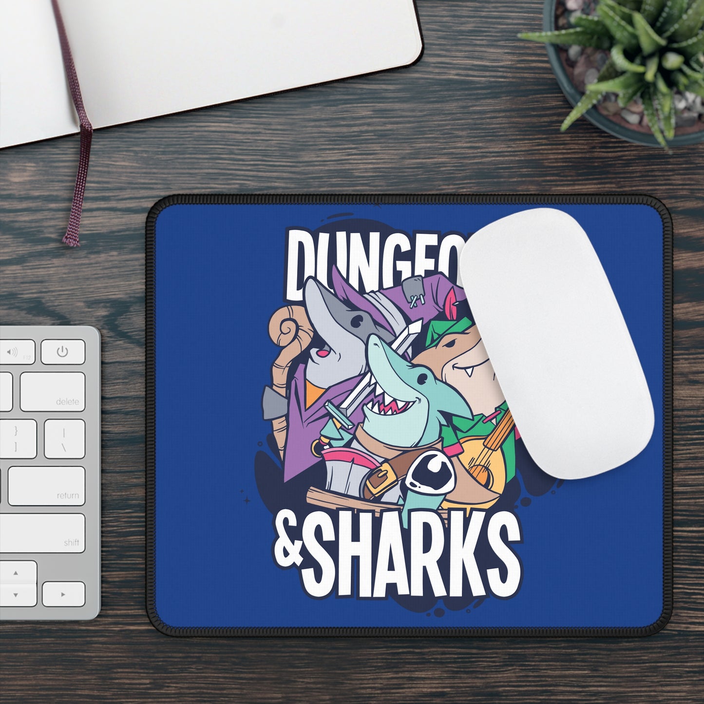 Dungeons and Sharks Non Slip Mouse Pad | Fantasy Game Desk Decor | Unique Gift for Shark Lovers | RPG-Inspired Desk Mat Fun Gaming Accessory
