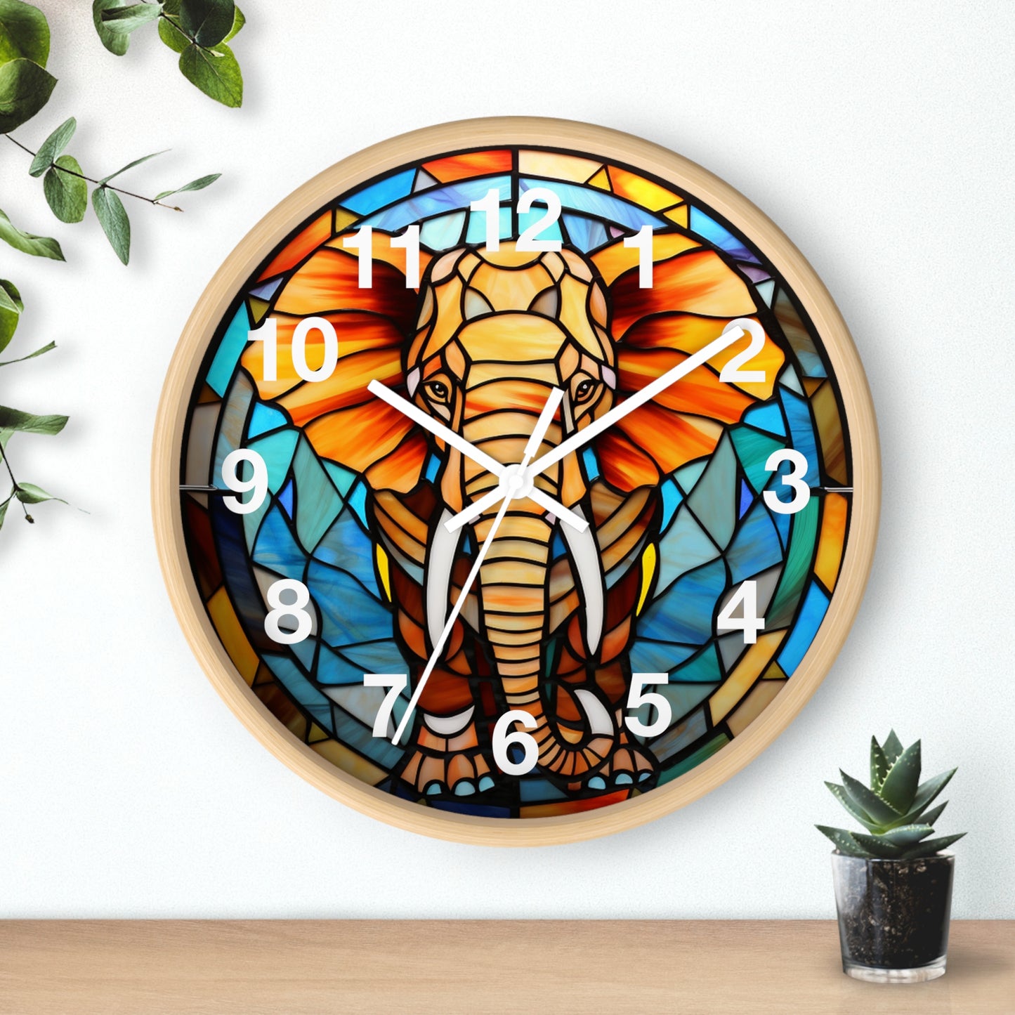 Beautiful Stained Glass Elephant Wall Clock Battery Operated Unique Animal Lover Decor Perfect Gift Elephant Enthusiast Colorful Home Accent