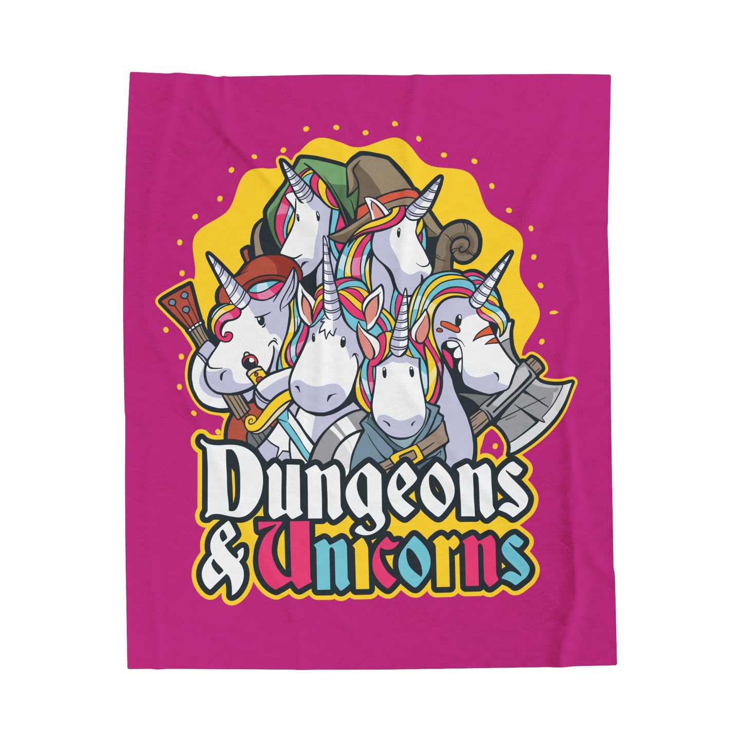 Dungeons and Unicorns Velveteen Plush Throw Blanket | Funny Unicorn Lover Gift | Nerdy Parody Blanket Fantasy Roleplaying Cozy Magical Decor