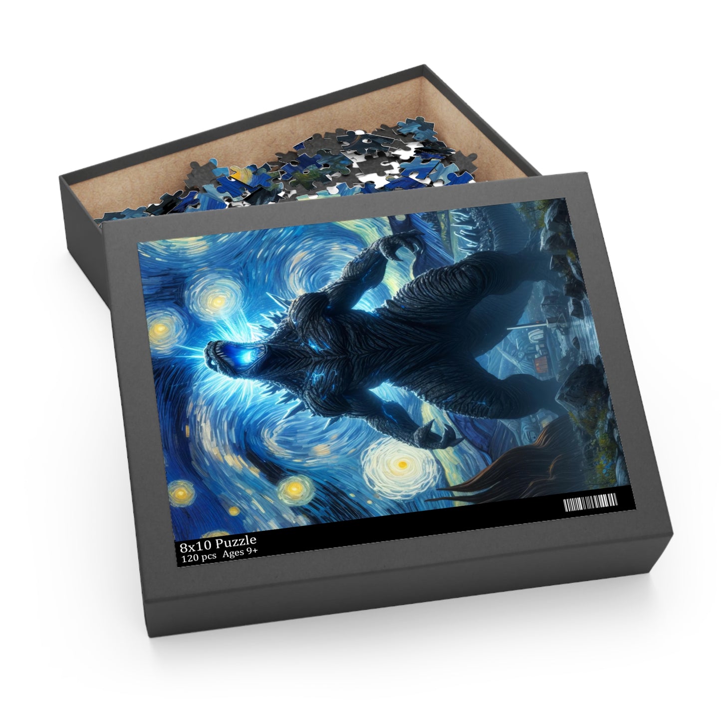 Giant Dinosaur Lizard Night Sky Jigsaw Puzzle 120-500 Pieces | Kaiju-Inspired Starry Night Art for Epic Dinosaur & Monster Fans