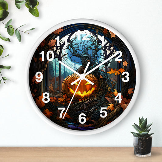 Stained Glass Halloween Pumpkin Wall Clock Battery Operated Festive Fall Decor Perfect Gift Halloween Enthusiasts Colorful Seasonal Accent
