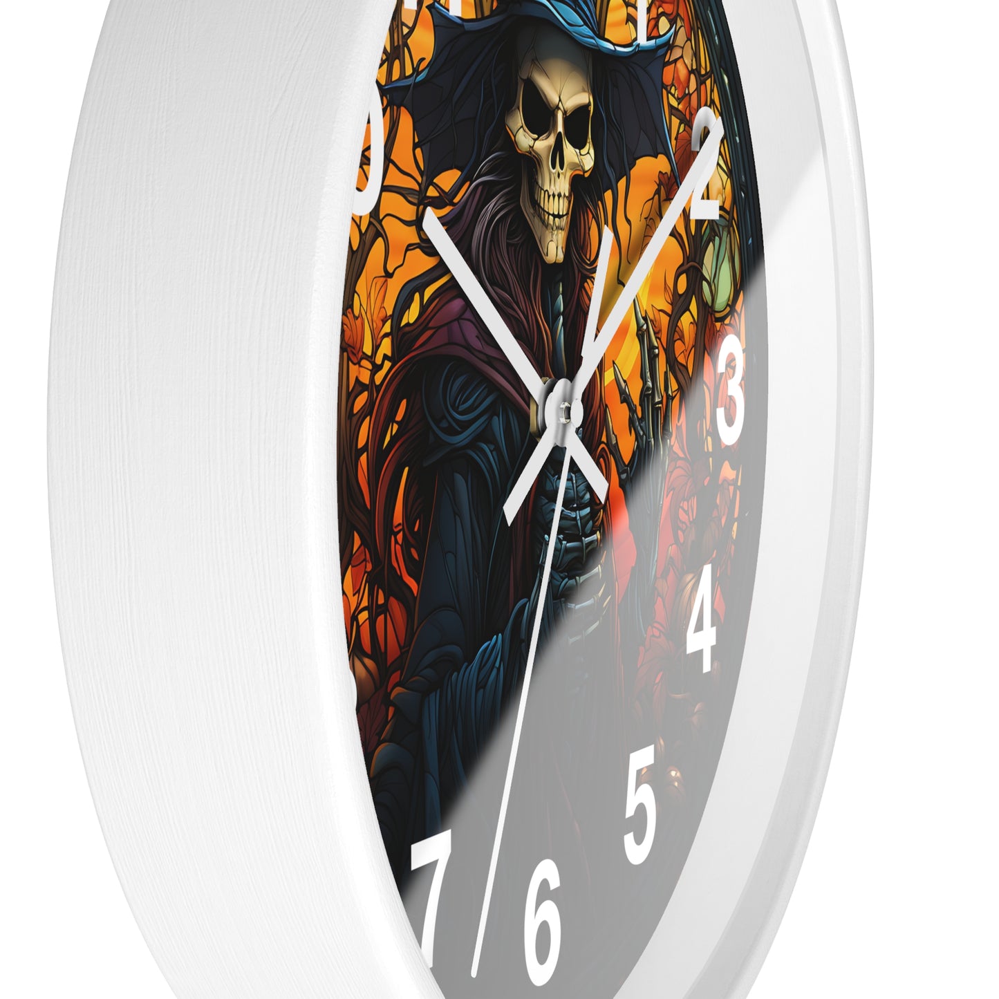Scary Stained Glass Skeleton Witch Wall Clock | Witch Halloween Decor | Battery Operated | Unique Spooky Accent | Perfect Gothic Gift