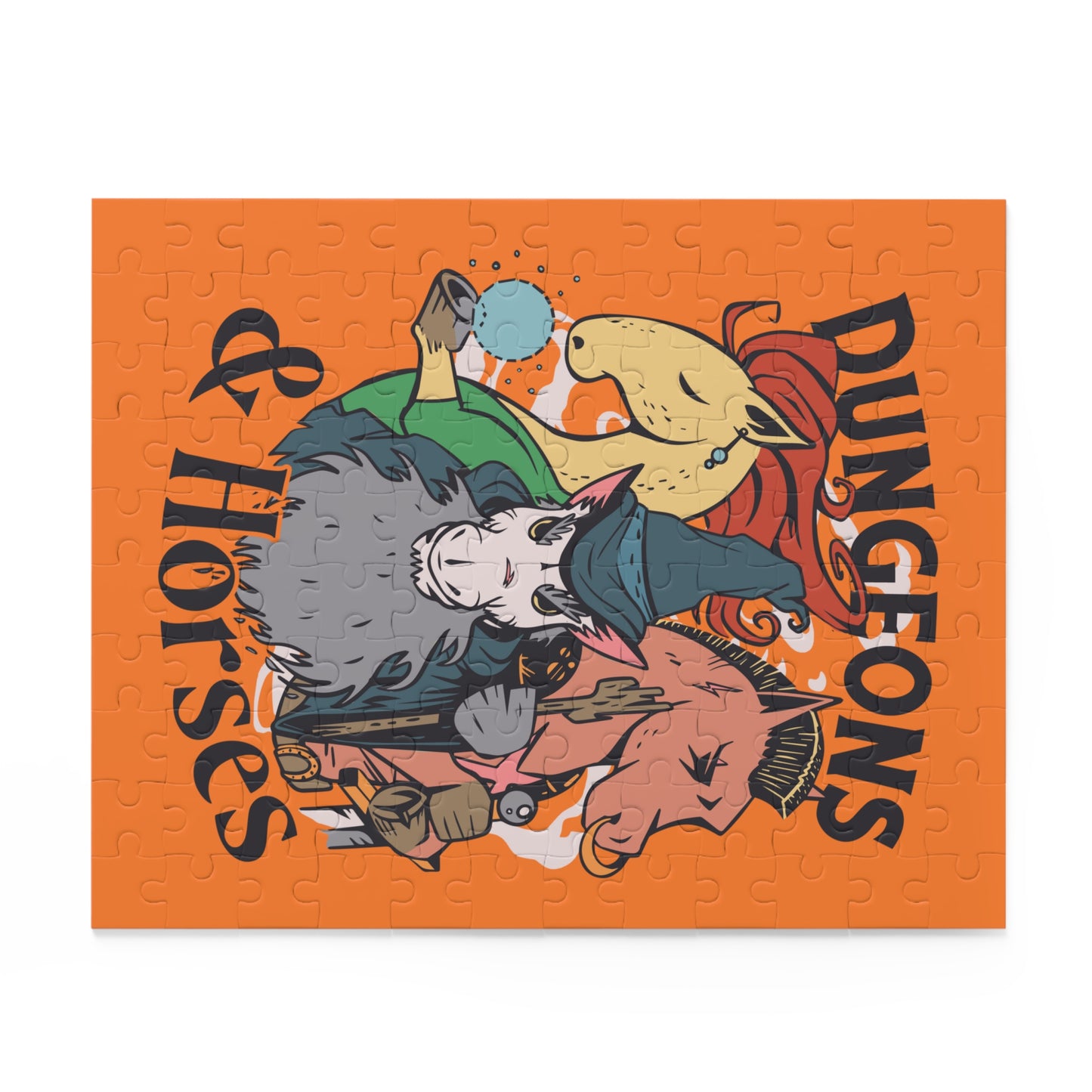 Dungeons and Horses Jigsaw Puzzle Funny D&D Parody 120-500 Pieces for Nerdy Fantasy Game Fans and Horse Lovers RPG Style Puzzle