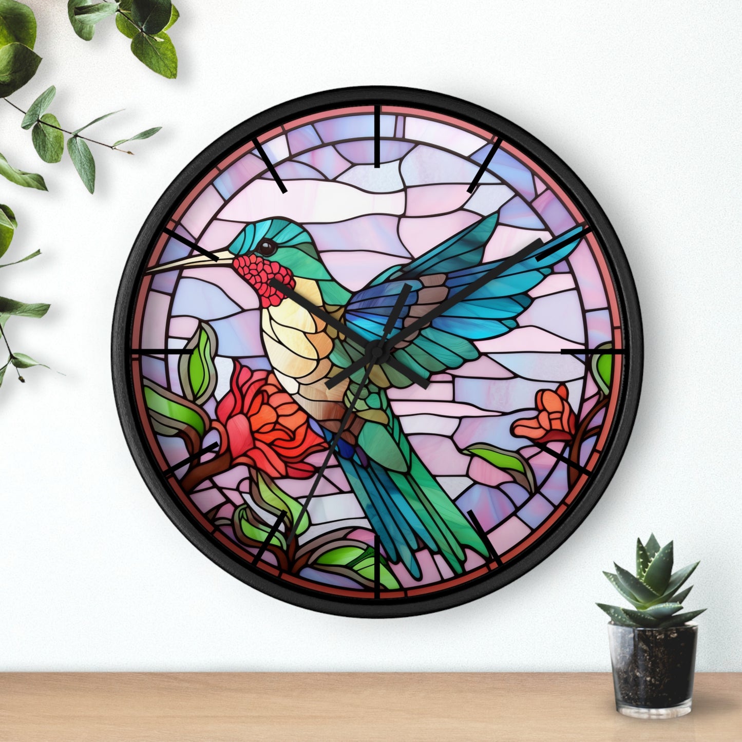 Stunning Hummingbird Stained Glass Wall Clock | Colorful Vibrant Bird Design | Battery Operated | Unique Home Decor | HummingBird Gift