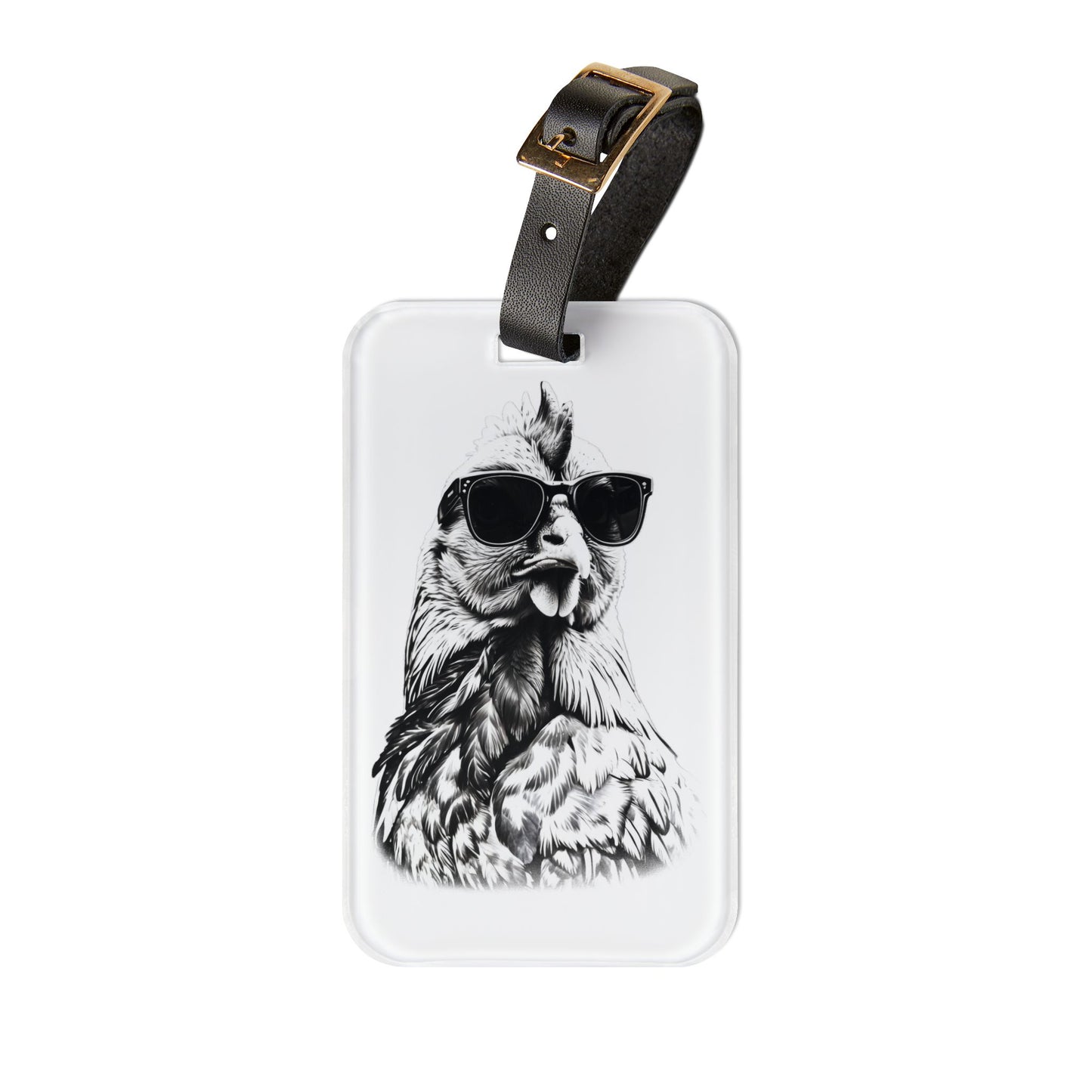 Classic Chicken with Sunglasses Luggage Tag - Black and White Drawn Style - Perfect Travel Accessory for Chicken Lovers & Funny Gift
