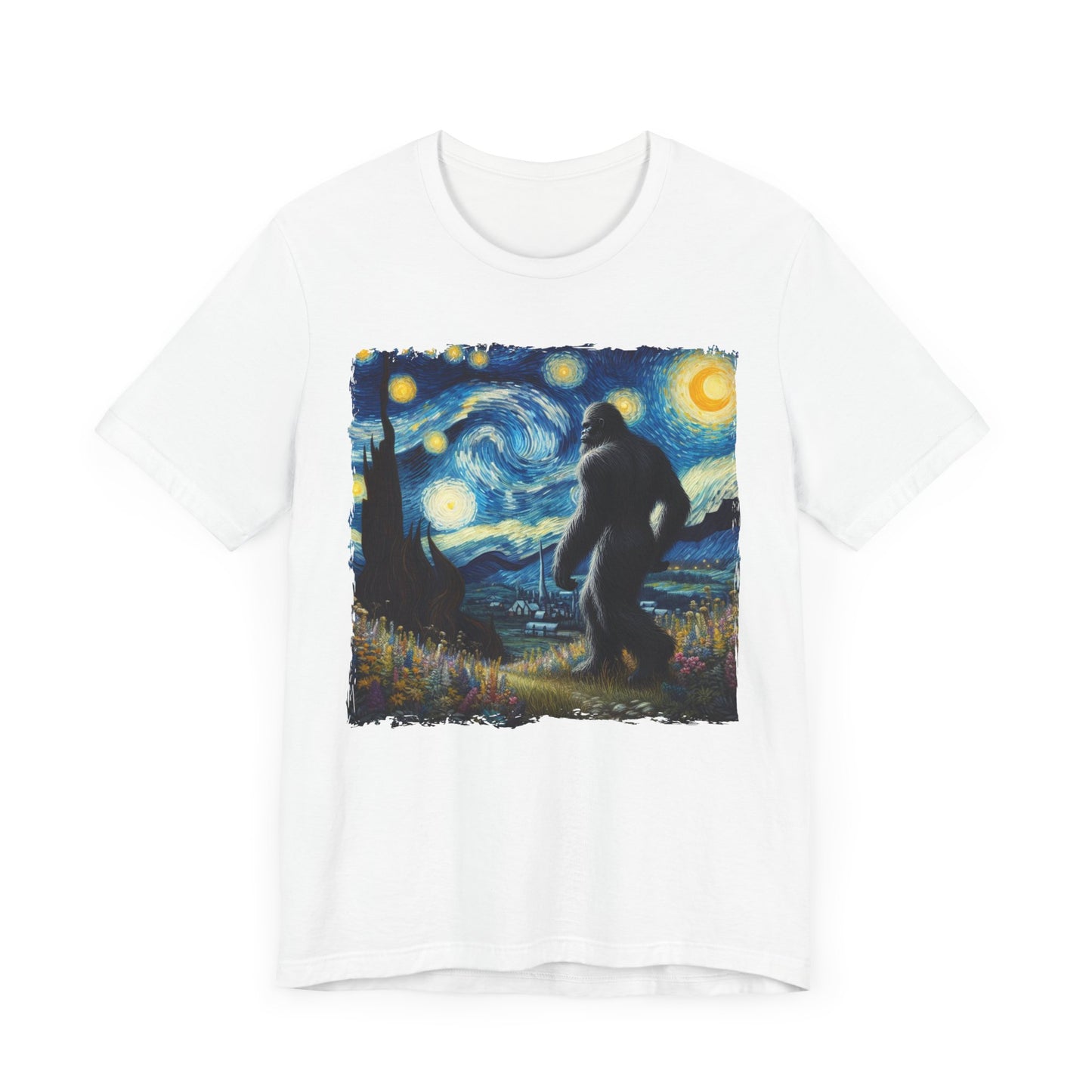 Bigfoot Night Sky Shirt | Starry Night Inspired Art | Humorous Sasquatch Tee | Fun Mythical Animal Gift | Quirky Bigfoot Lover Shirt