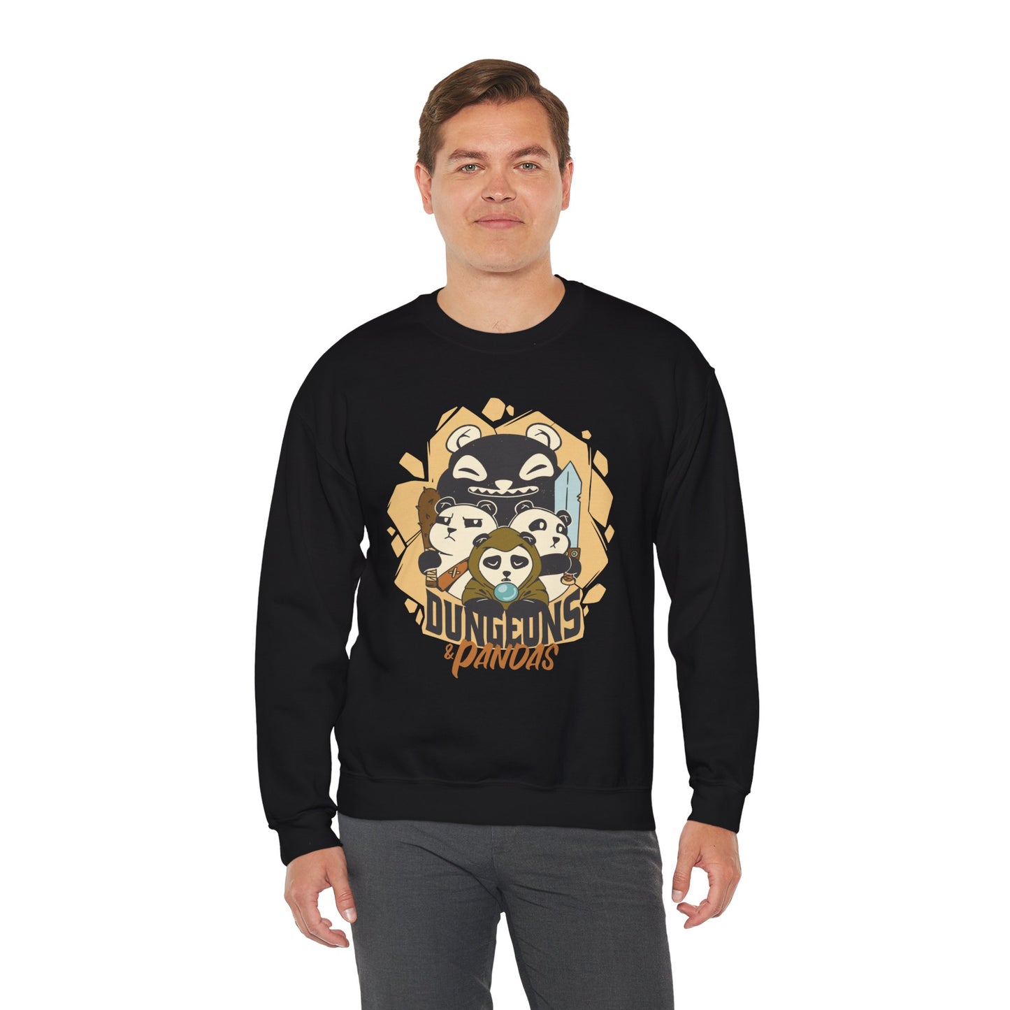Dungeons and Pandas Funny D&D Parody Sweatshirt | Nerdy Fantasy Game Sweater Panda Lovers | Unique Winter Gift | Cozy Fun Sweatshirt Gamers