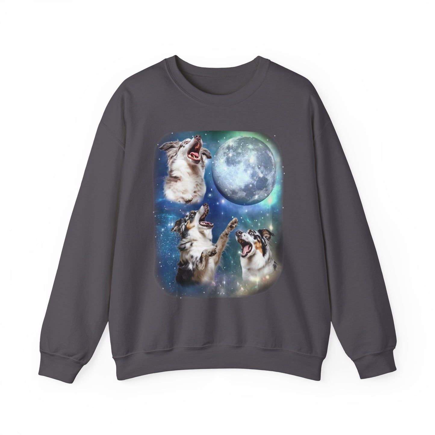 Australian Shepherd Howling at Moon Sweatshirt | Vintage Dog Lover Pullover Sweater Funny Aussie Dog Apparel Gift Pet Lovers Aussie Shepherd