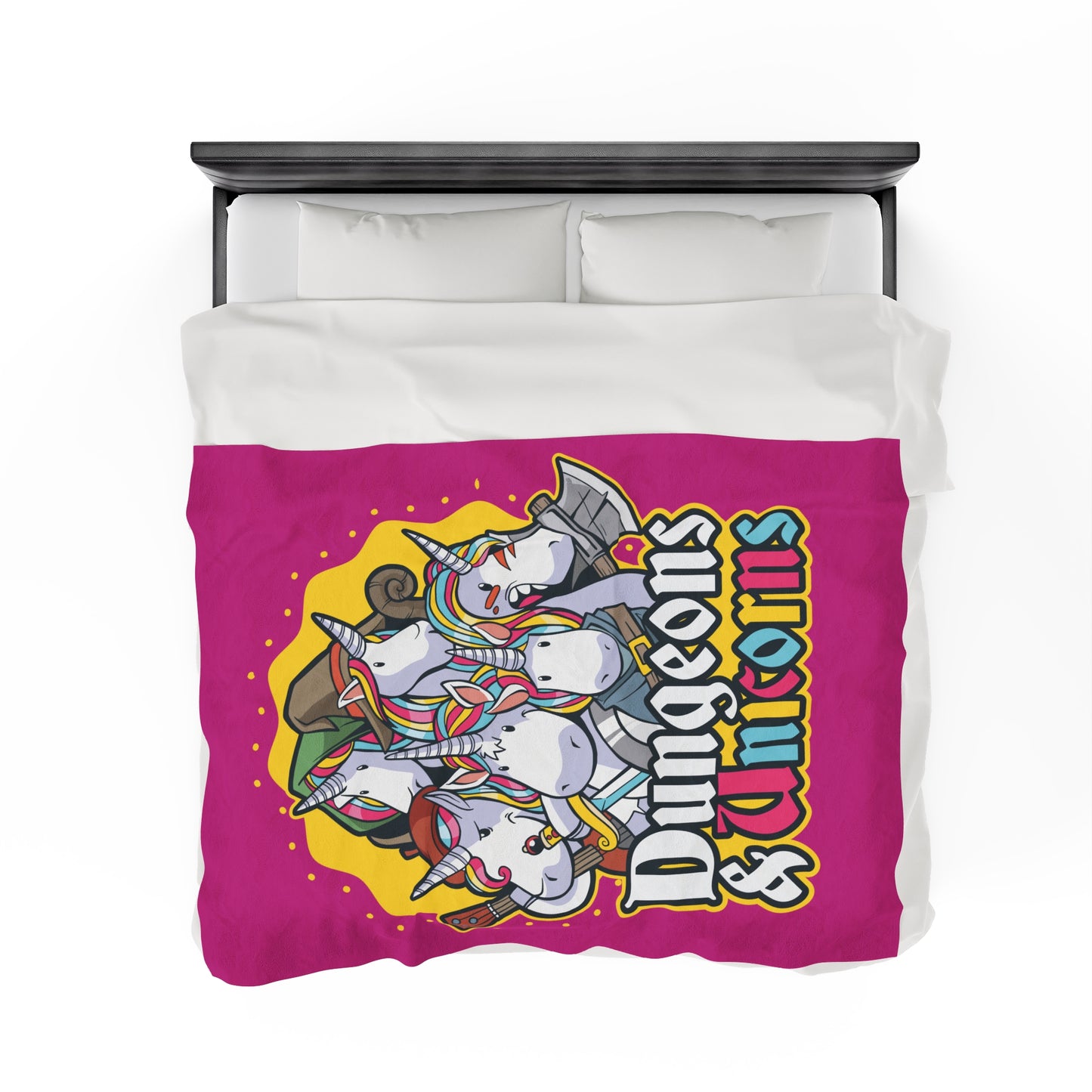 Dungeons and Unicorns Velveteen Plush Throw Blanket | Funny Unicorn Lover Gift | Nerdy Parody Blanket Fantasy Roleplaying Cozy Magical Decor