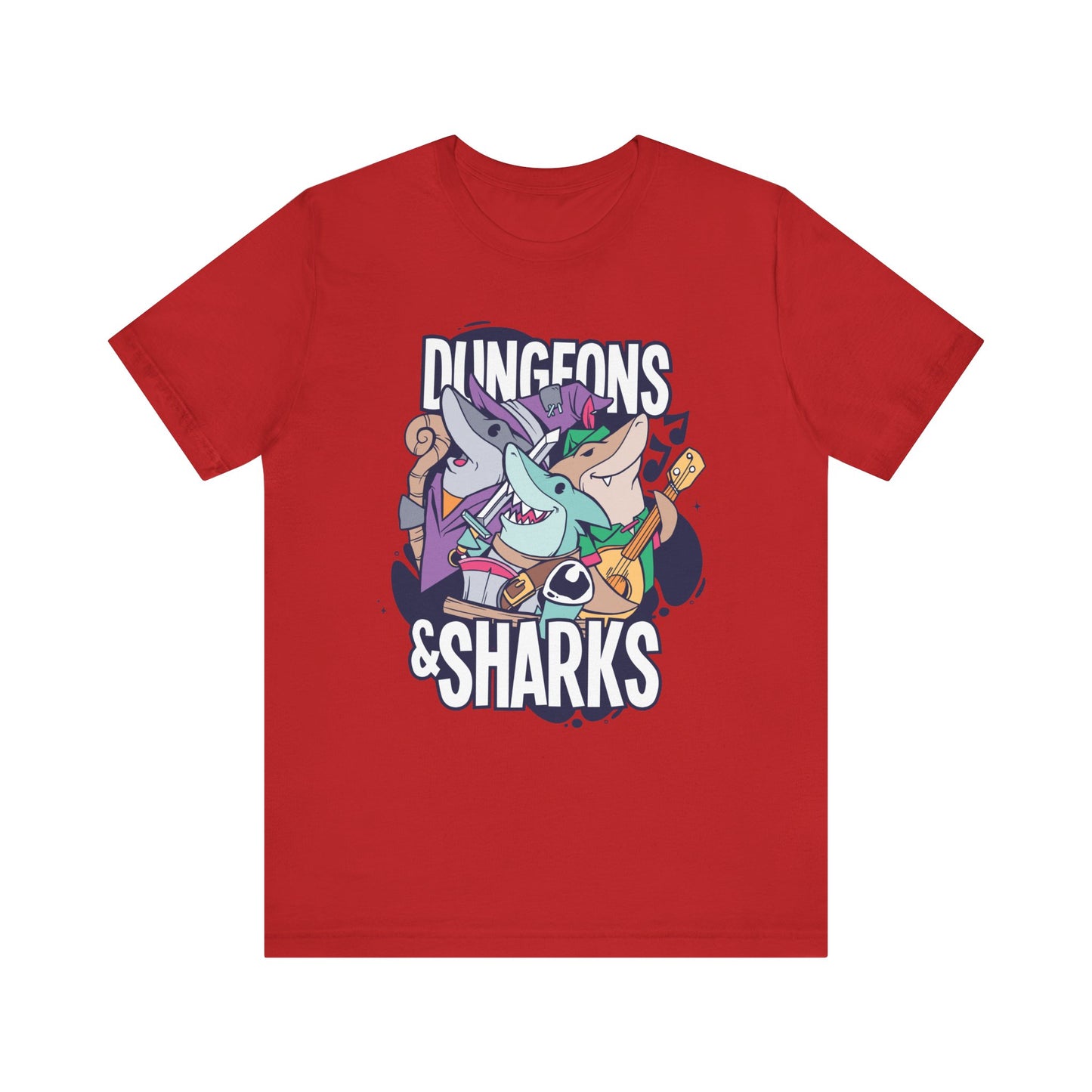 Dungeons and Sharks Shirt | D&D Parody Game Tee for Shark Lovers | Roleplaying Fantasy Game | Fun Nerdy Gift Ideas Funny Shark Shirt RPG Tee