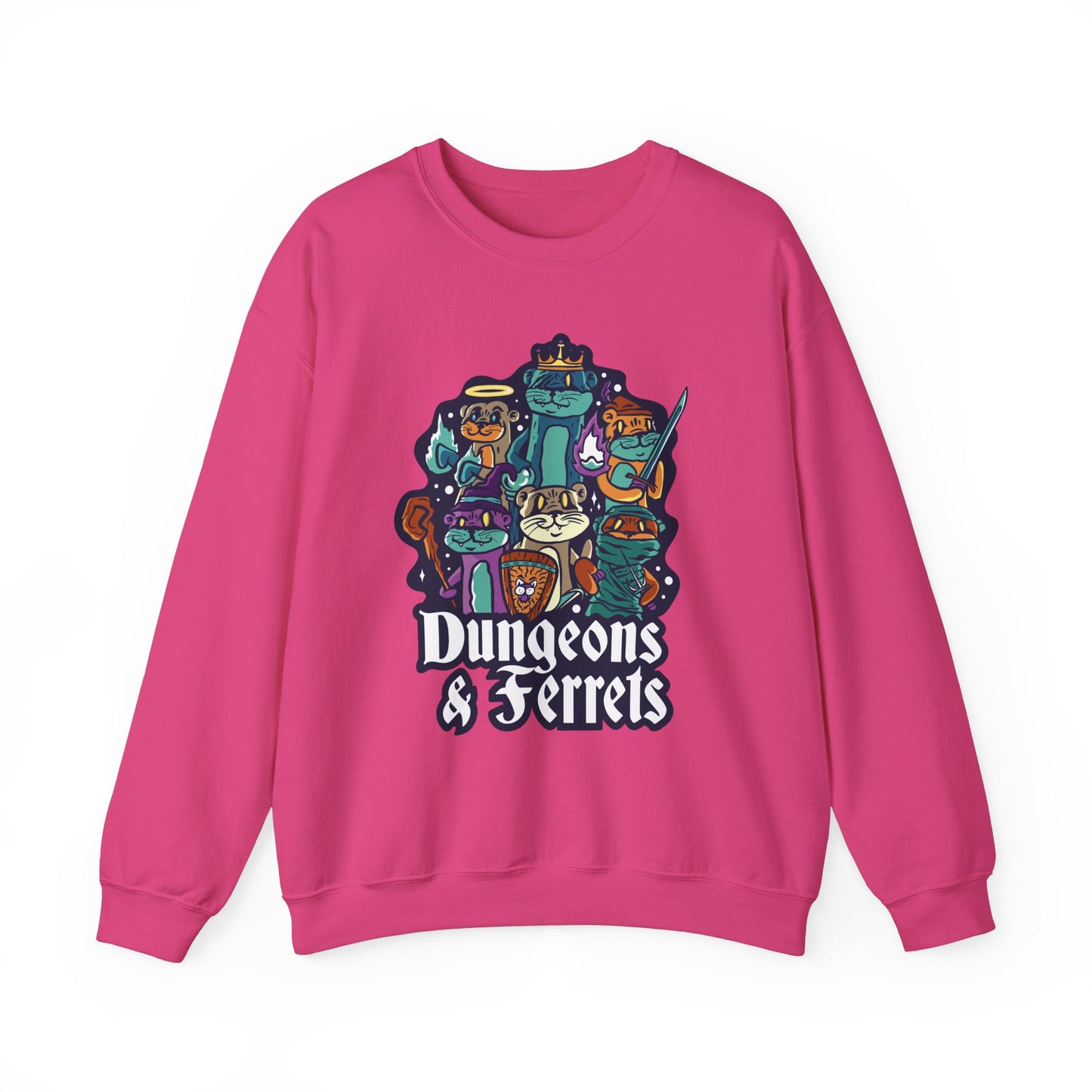 Dungeons and Ferrets Funny D&D Parody Sweatshirt | Nerdy Fantasy Game Sweater Ferret Lovers Unique Winter Gift | Cozy Fun Sweatshirt Gamers