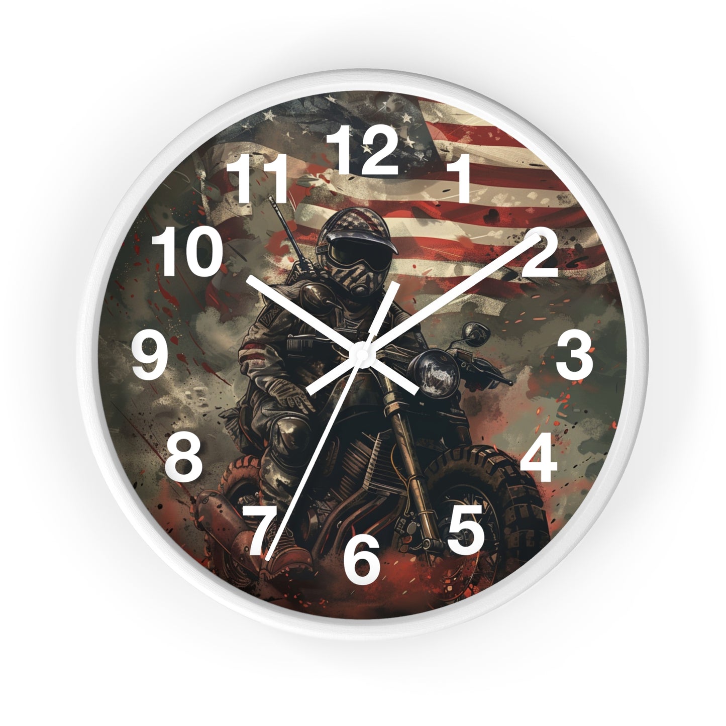 Rebel Patriot Motorcycle Rider Wall Clock | Grunge USA Biker Art | Battery Operated | Bold Americana Decor | Perfect Gift for Freedom Riders