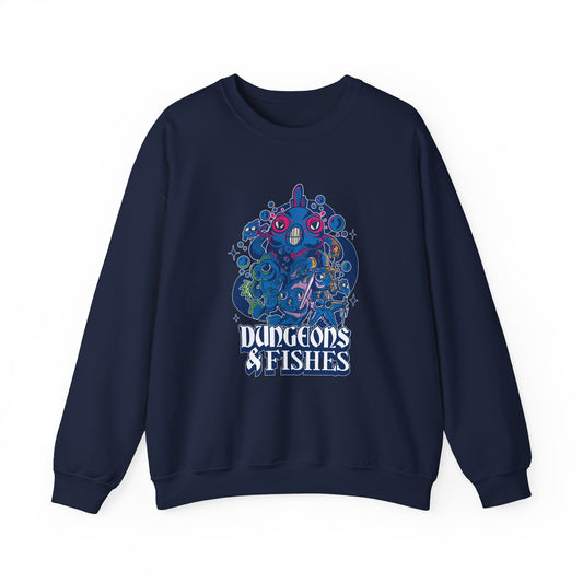 Dungeons and Fish Funny D&D Parody Sweatshirt | Nerdy Fantasy Game Sweater for Fish Lovers | Unique Winter Gift | Cozy Fun Sweatshirt Gamers