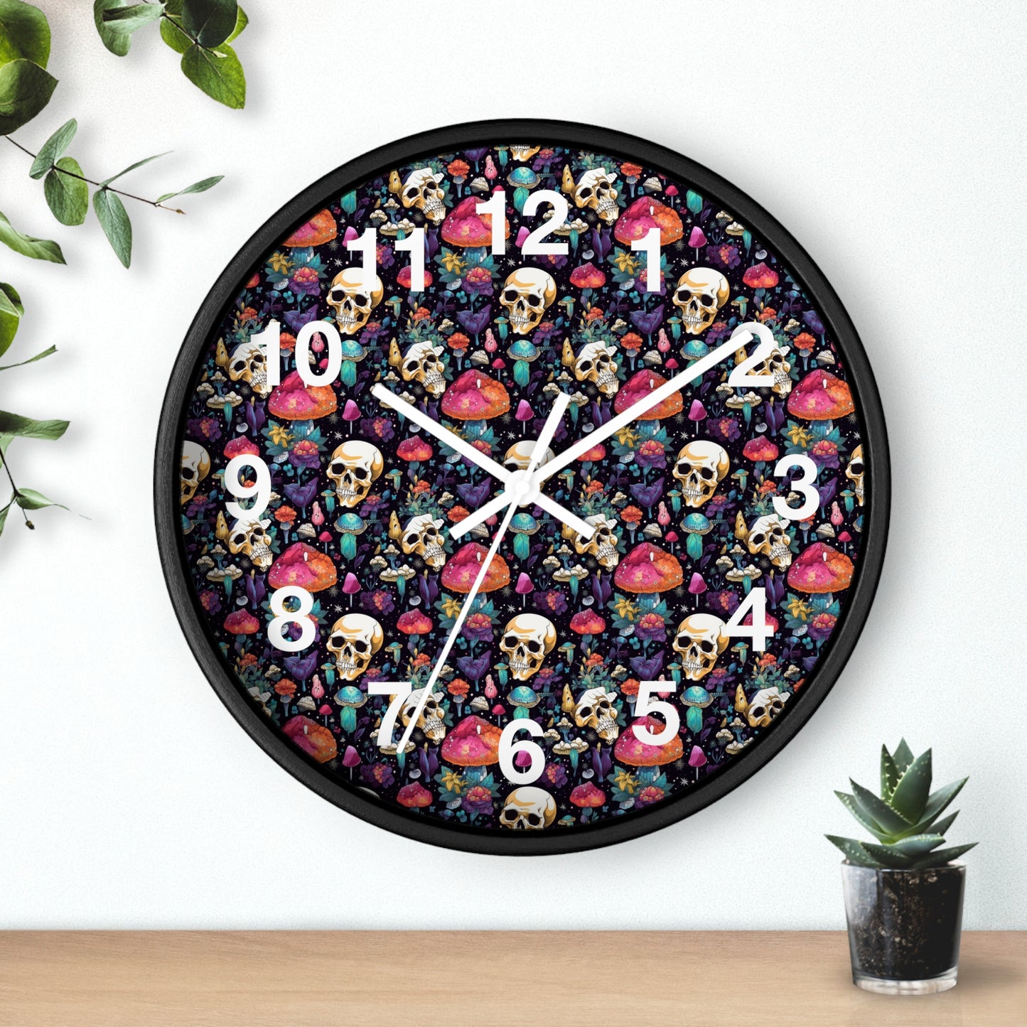 Trippy Mushroom Skull Wall Clock | Cute and Eerie Shroom Decor | Unique Room Background | Battery Operated | Perfect Gothic Gift