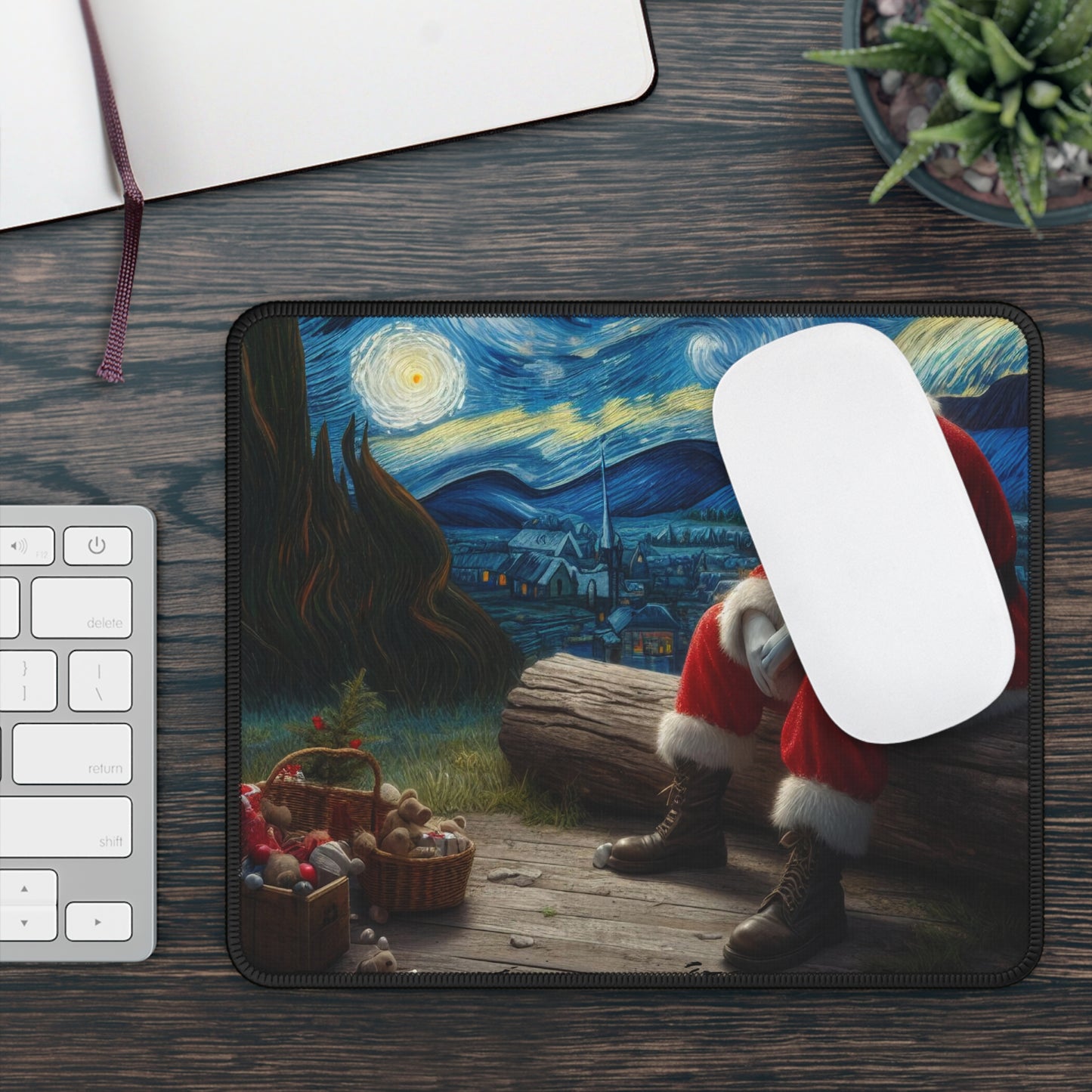 Santa Claus Night Sky Non-Slip Mouse Pad | Starry Night-Inspired Holiday Art | Christmas Gift for Santa Lovers Holiday Office Decor Desk Mat