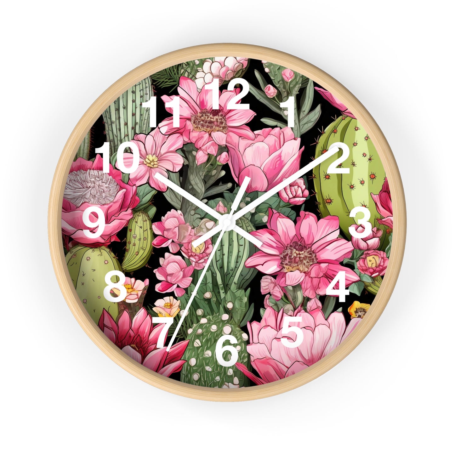 Vibrant Desert Cactus with Pink Flowers Wall Clock Battery Operated Watercolor Style Boho Decor Great Gift Cactus Lovers Nature Enthusiasts