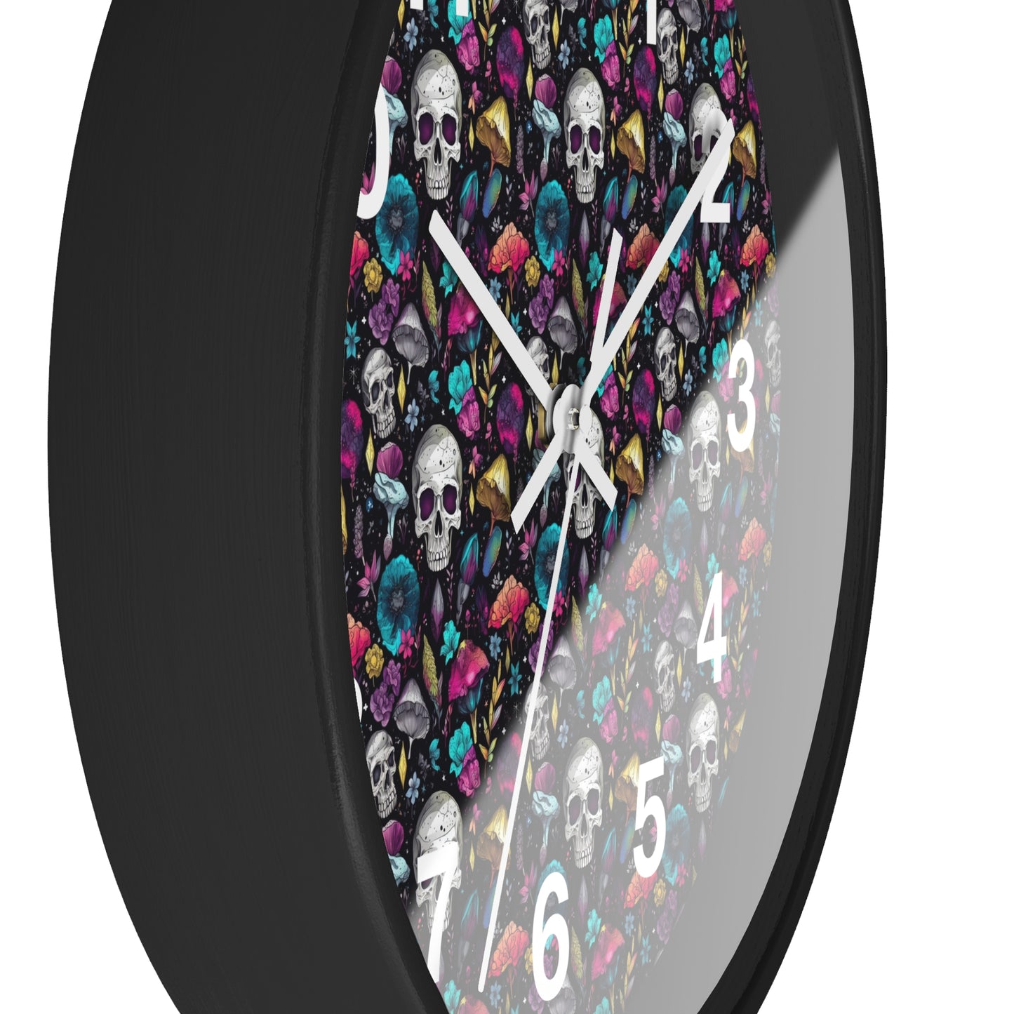 Mushroom Skulls Wall Clock | Cute and Eerie Shroom Decor | Trippy Room Background | Battery Operated | Unique Gift for Gothic Lovers