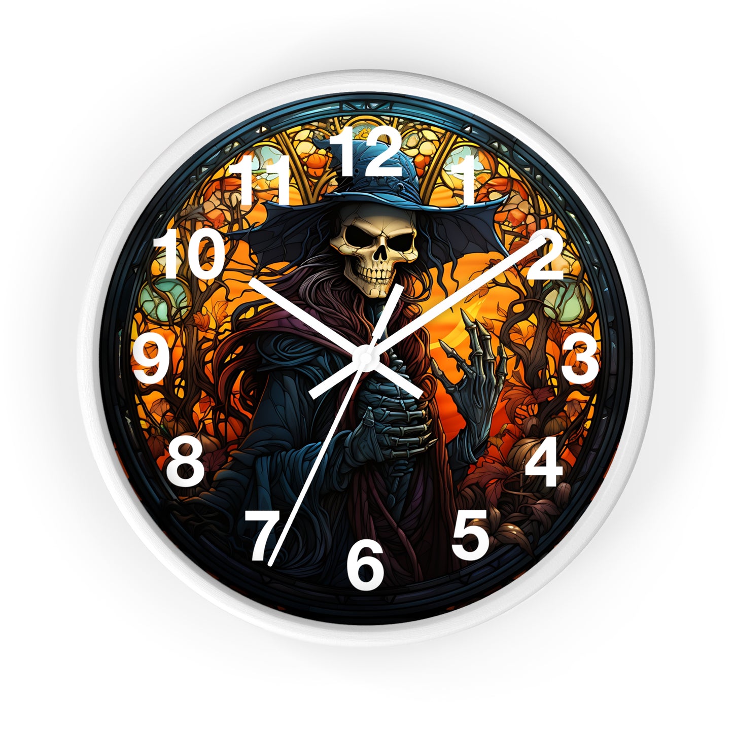 Scary Stained Glass Skeleton Witch Wall Clock | Witch Halloween Decor | Battery Operated | Unique Spooky Accent | Perfect Gothic Gift