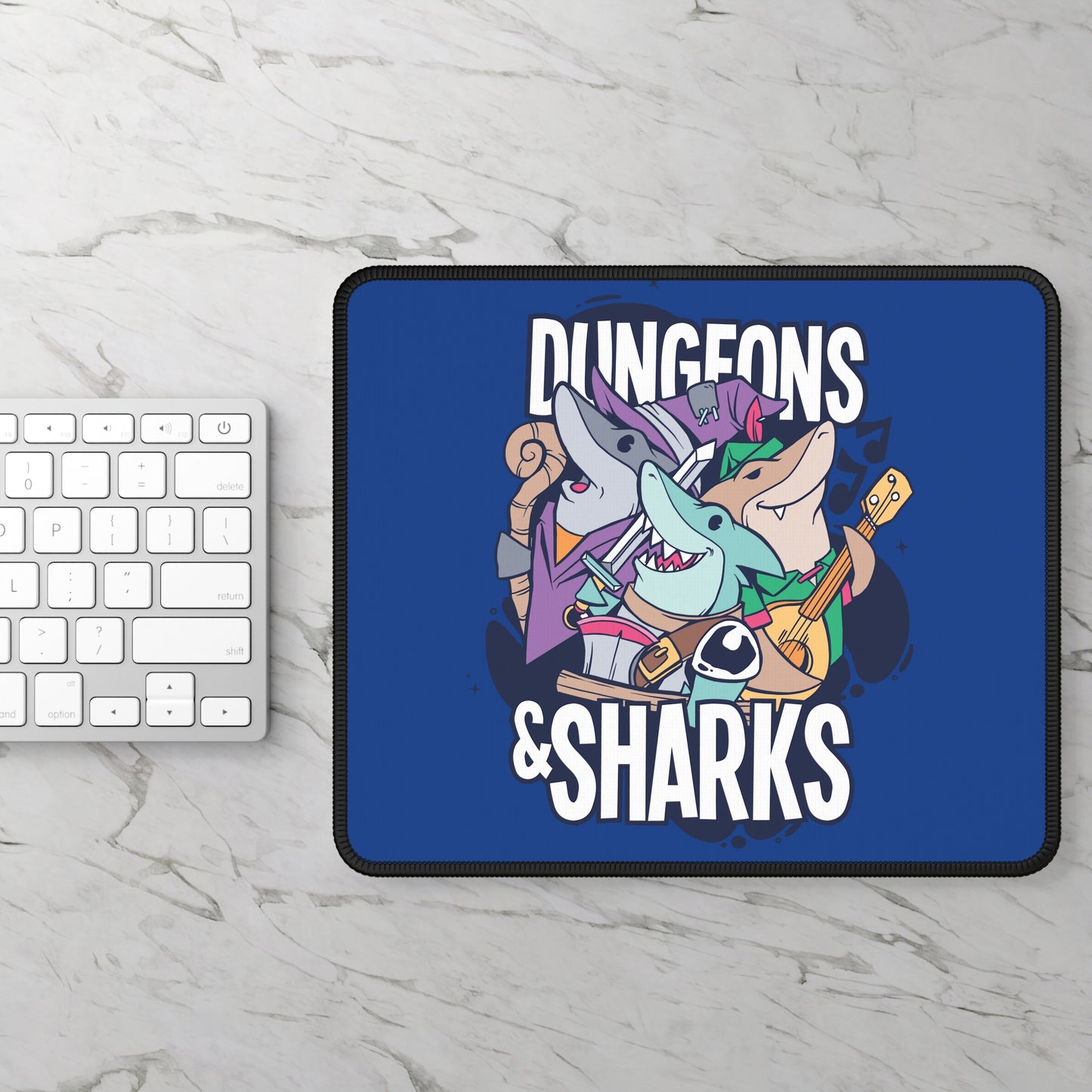 Dungeons and Sharks Non Slip Mouse Pad | Fantasy Game Desk Decor | Unique Gift for Shark Lovers | RPG-Inspired Desk Mat Fun Gaming Accessory