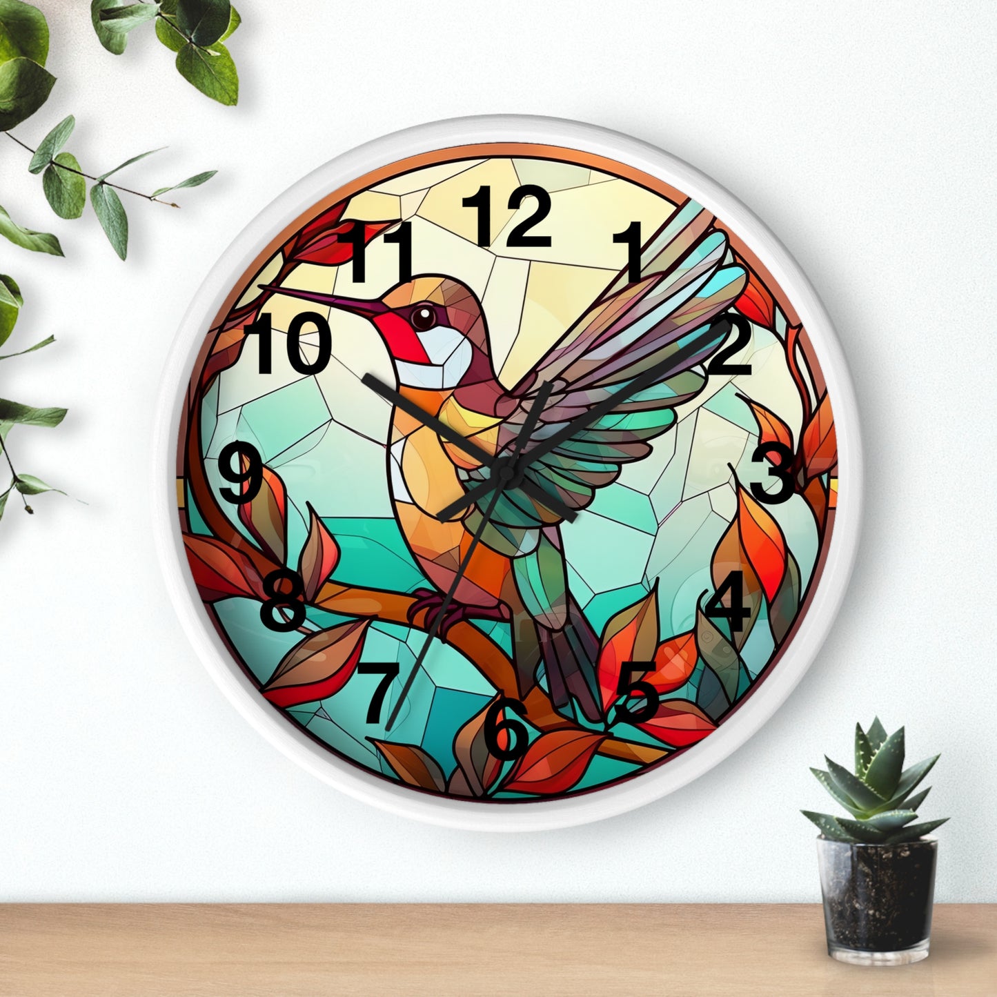 Beautiful Hummingbird Stained Glass Wall Clock | Colorful Vibrant Bird Design | Battery Operated | Unique Home Decor | HummingBird Gift