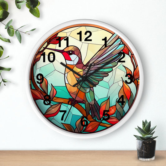 Beautiful Hummingbird Stained Glass Wall Clock | Colorful Vibrant Bird Design | Battery Operated | Unique Home Decor | HummingBird Gift