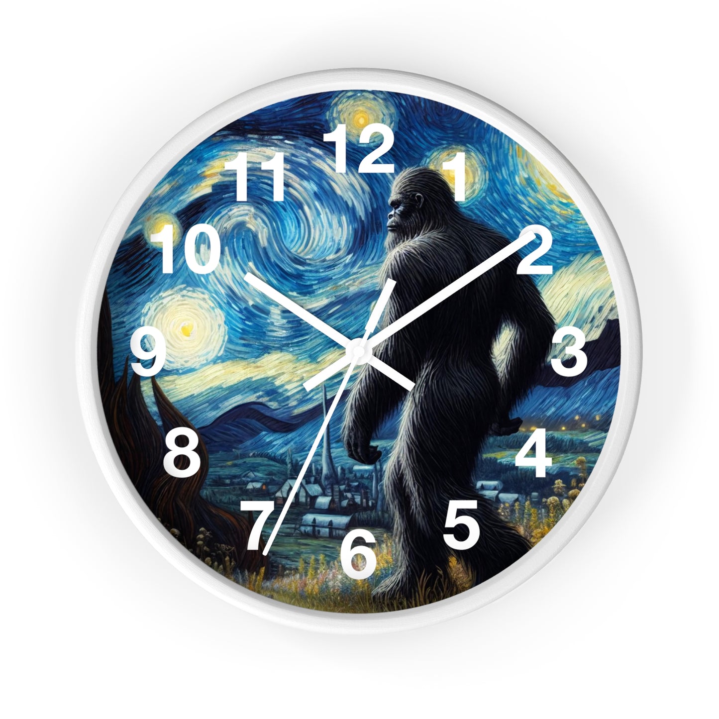 Bigfoot Night Sky Wall Clock | Battery Operated | Starry Night Inspired Art | Perfect Gift Bigfoot Lovers Humorous Sasquatch Wall Decor