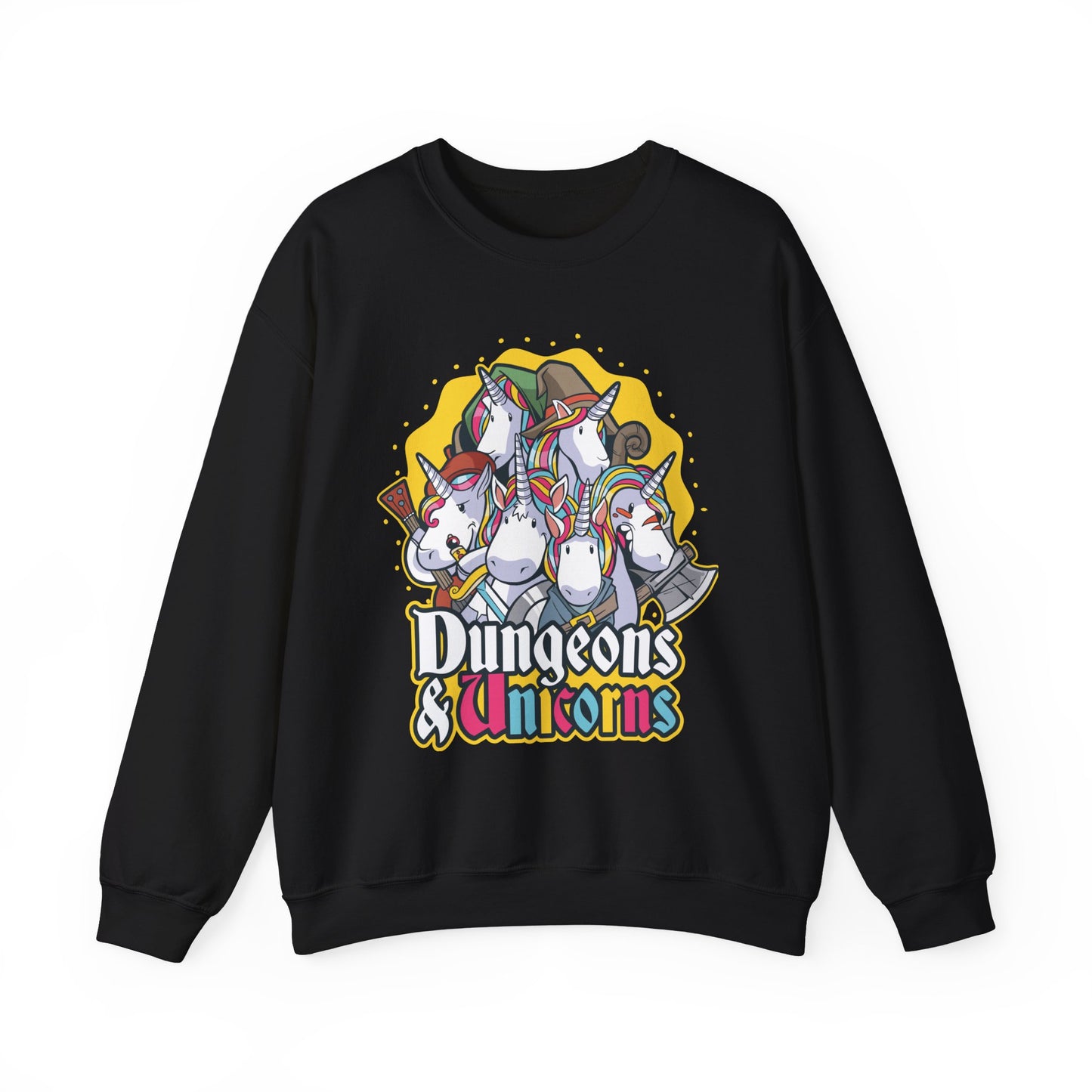 Dungeons and Unicorns Funny D&D Parody Sweatshirt | Nerdy Fantasy Game Sweater Unicorn Lovers | Unique Winter Gift Cozy Fun Sweatshirt Gamer