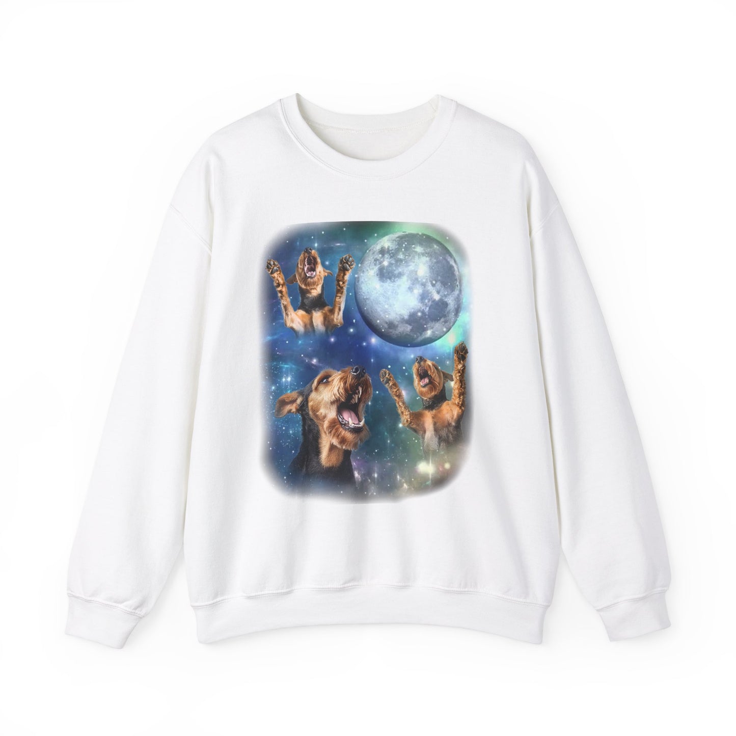 Airedale Terrier Howling at Moon Sweater | Vintage Dog Lover Pullover | Funny Airedale Apparel Sweatshirt Funny Dog Sweater Airedale Gift