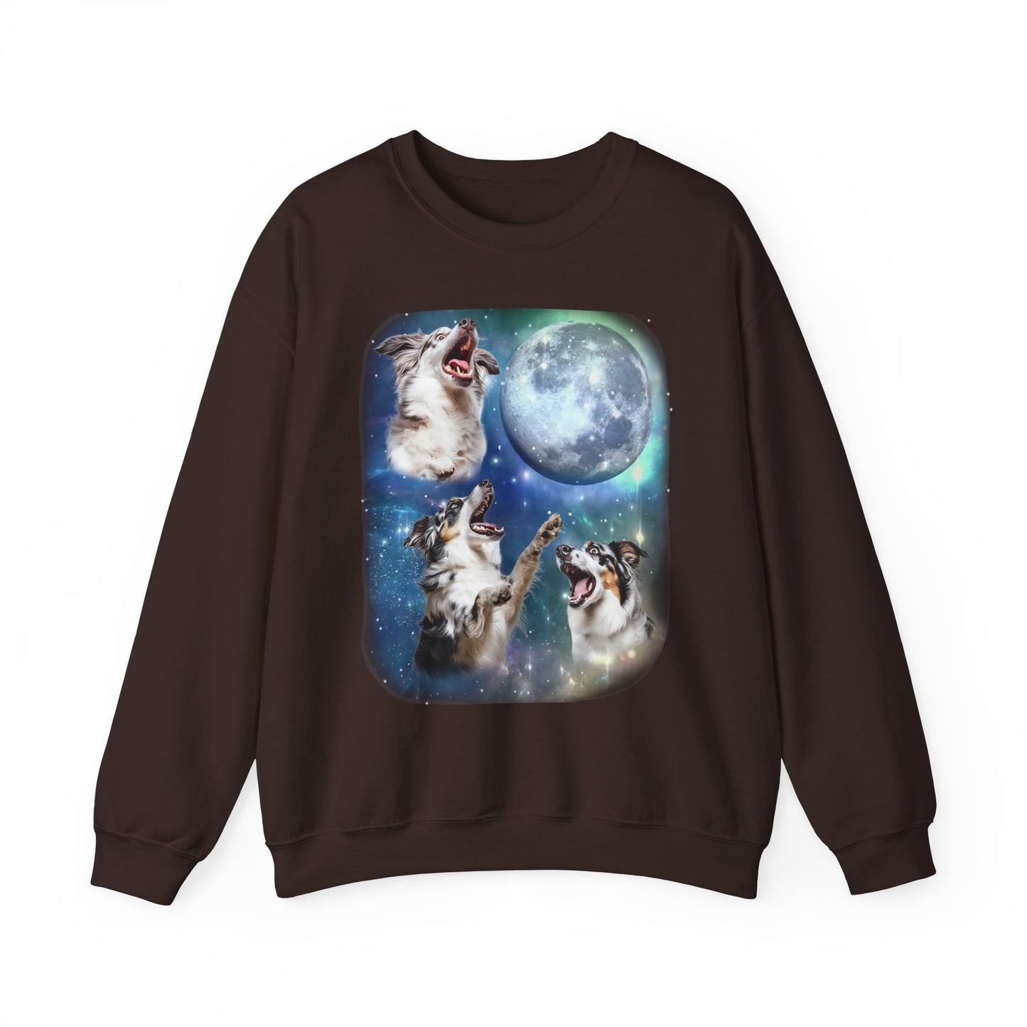 Australian Shepherd Howling at Moon Sweatshirt | Vintage Dog Lover Pullover Sweater Funny Aussie Dog Apparel Gift Pet Lovers Aussie Shepherd