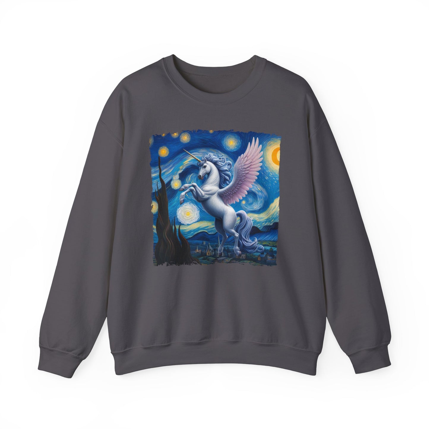 Magical White Unicorn Night Sky Crewneck Sweater Starry Night-Inspired Fantasy Art Pullover Sweatshirt Enchanted Unicorn Gift Fantasy Lovers