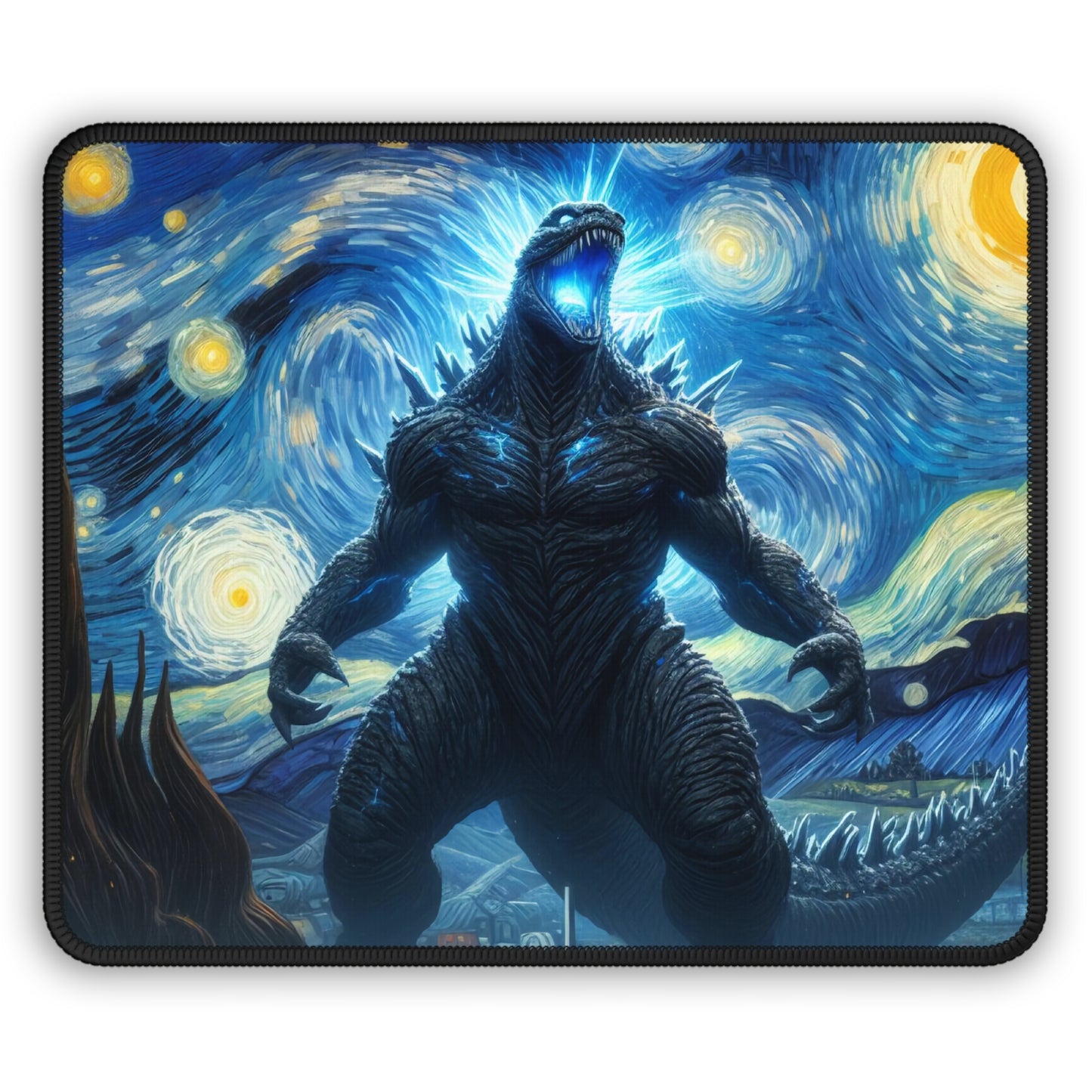 Giant Dinosaur Lizard Night Sky Non-Slip Mouse Pad | Kaiju-Inspired Starry Night Art | Epic Anime-Style Monster Mat for Dinosaur Kaiju Fans
