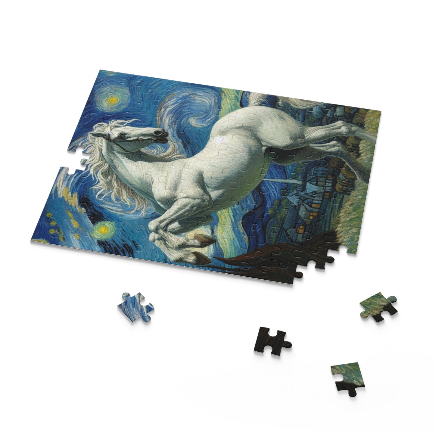 Majestic White Horse Night Sky Jigsaw Puzzle 120-500 Pieces | Starry Night-Inspired Art & Enchanting Horse Design Perfect for Horse Lovers
