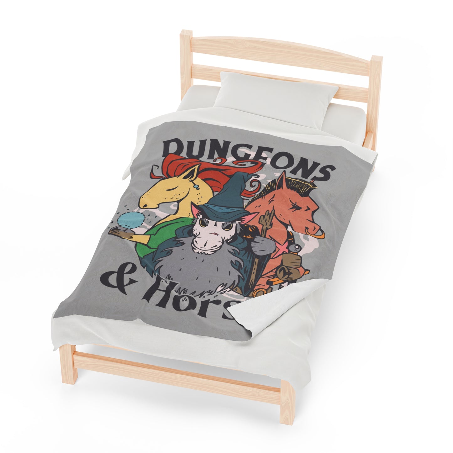 Dungeons and Horses Velveteen Plush Throw Blanket | Funny Horse Lover Gift | Nerdy Parody Blanket Fantasy Roleplaying Cozy Equestrian Decor