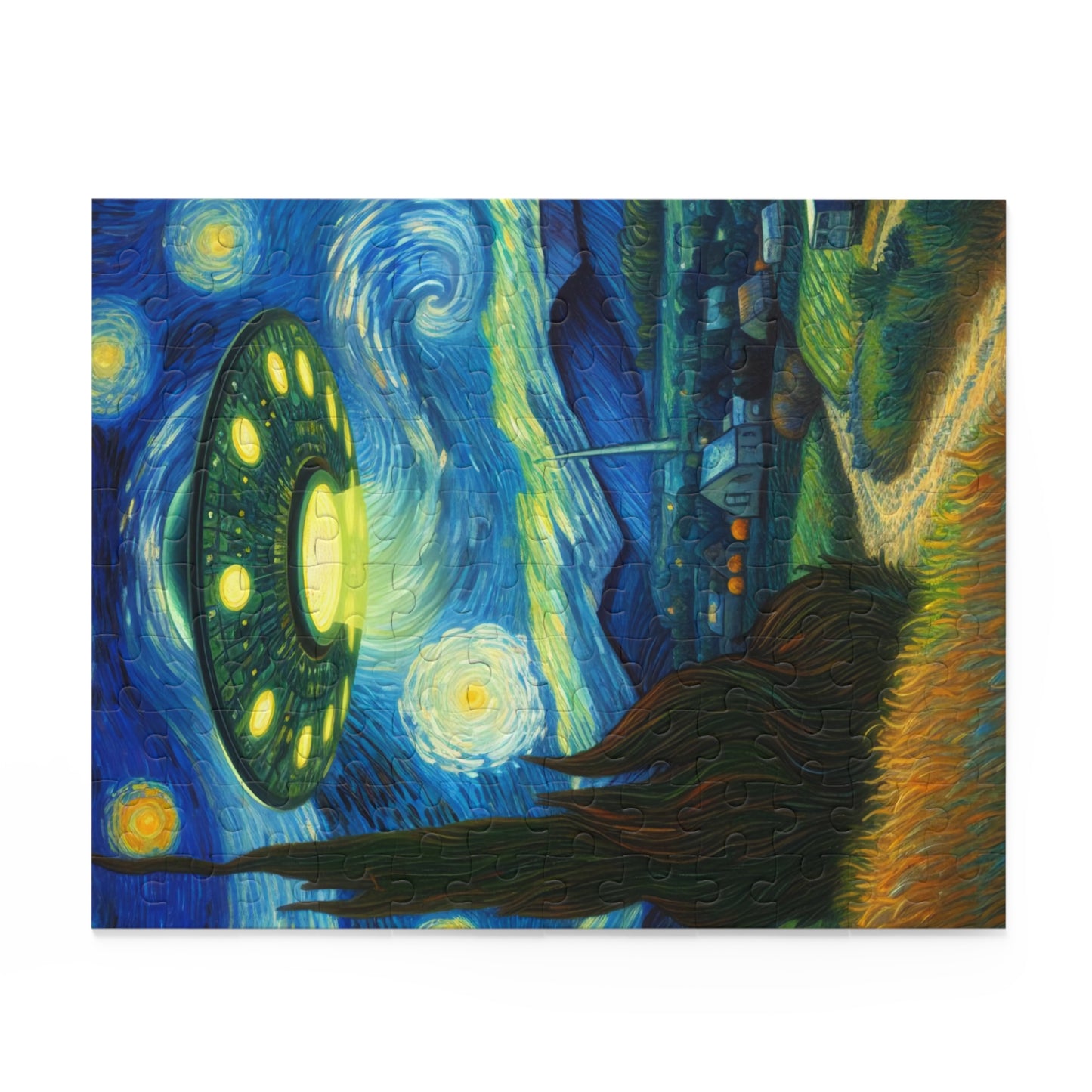 Alien UFO Night Sky Jigsaw Puzzle 120-500 Pieces | Starry Night-Inspired Outer Space Art & Cosmic Sci-Fi Design Perfect for UFO Believers