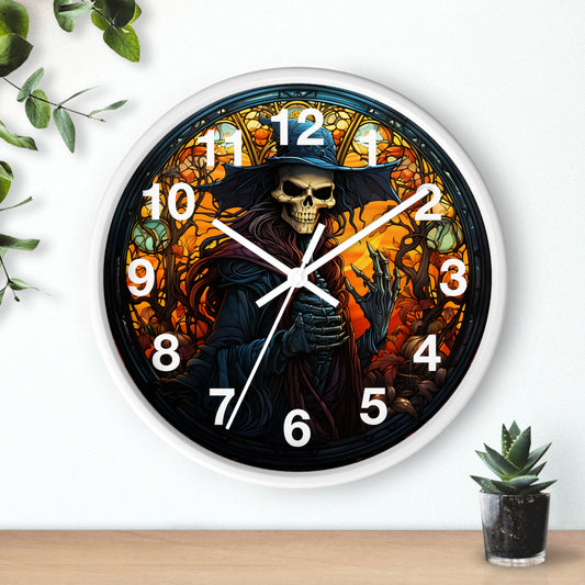 Scary Stained Glass Skeleton Witch Wall Clock | Witch Halloween Decor | Battery Operated | Unique Spooky Accent | Perfect Gothic Gift