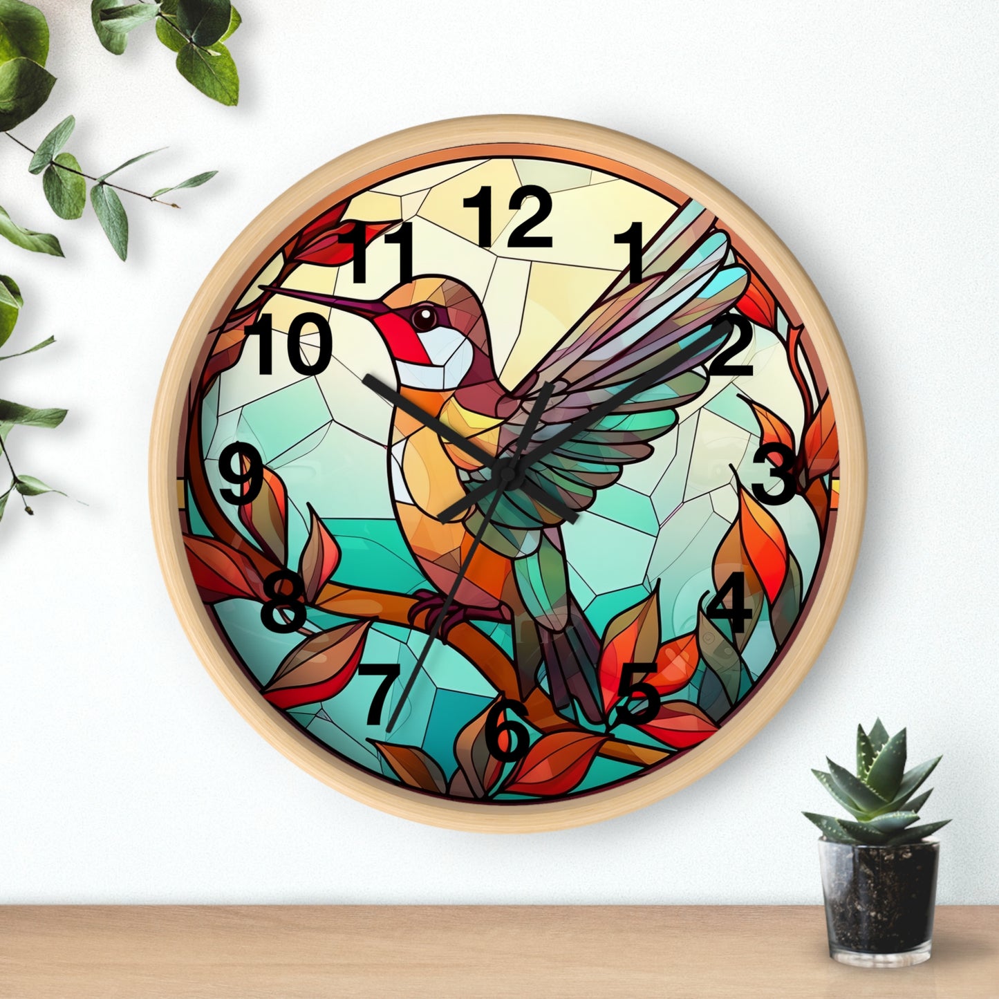 Beautiful Hummingbird Stained Glass Wall Clock | Colorful Vibrant Bird Design | Battery Operated | Unique Home Decor | HummingBird Gift
