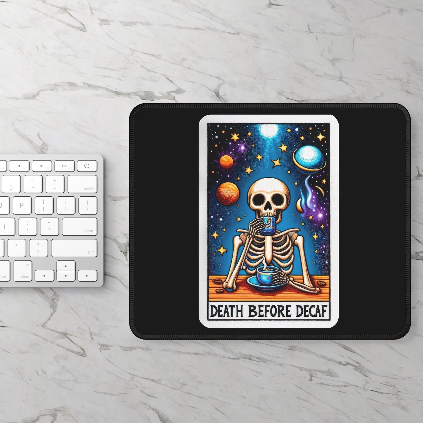 Death Before Decaf Tarot Card Non Slip Mouse Pad Coffee Lover Office Desk Decor Caffeine Addict Tarot Inspired Desk Mat Coffee Desk Accessor