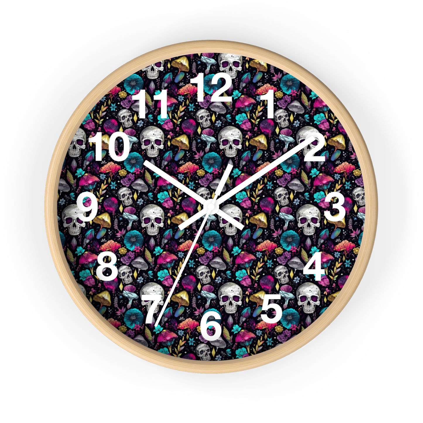 Mushroom Skulls Wall Clock | Cute and Eerie Shroom Decor | Trippy Room Background | Battery Operated | Unique Gift for Gothic Lovers