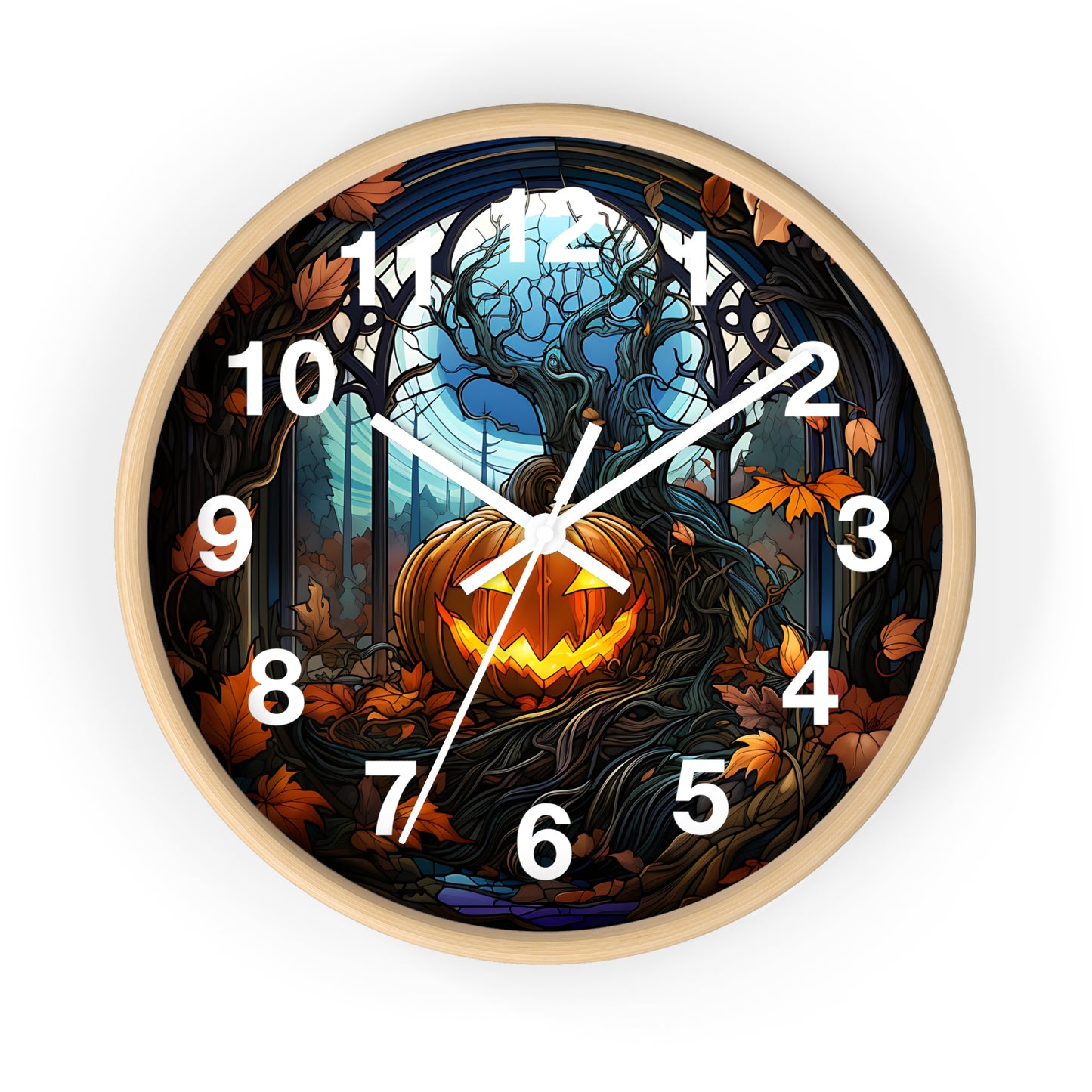 Stained Glass Halloween Pumpkin Wall Clock Battery Operated Festive Fall Decor Perfect Gift Halloween Enthusiasts Colorful Seasonal Accent