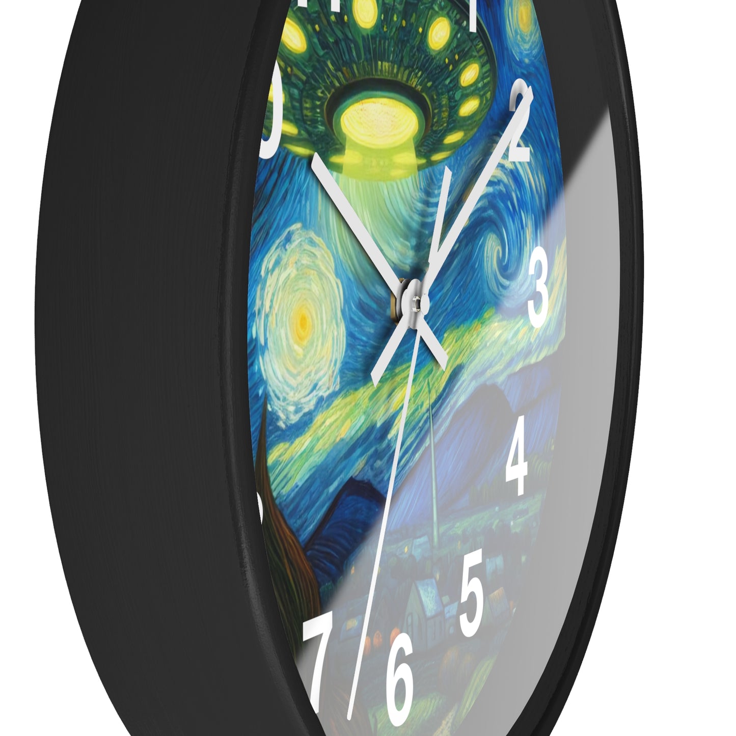 Alien UFO Night Wall Clock | Battery Operated | Starry Night-Inspired Outer Space Art | Perfect Gift for UFO Believers | Cosmic Wall Decor